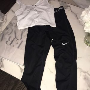 Nike Pro black leggings set Capri free tank top S